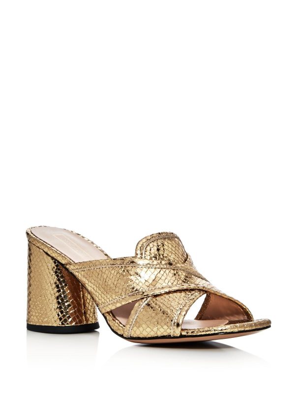 MARC JACOBS Womens Gold Snakeskin Comfort Aurora Round Toe Block Heel Slip On Leather Heeled Online now