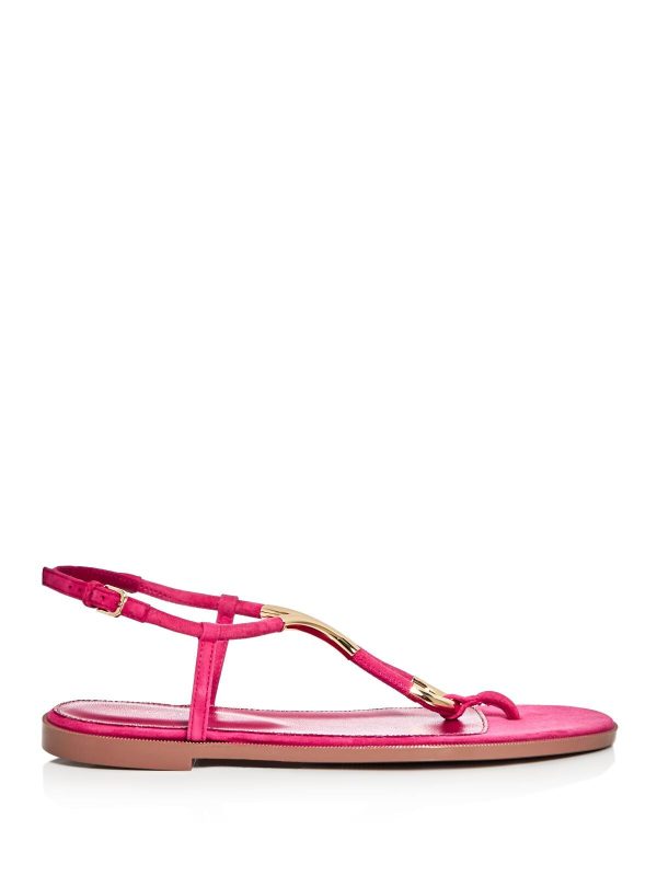 SERGIO ROSSI Womens Pink Metallic Accents Strappy Twist Round Toe Buckle Leather Thong Sandals Shoes Online