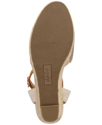 STYLE & COMPANY Womens Gold Mixed Media Jute Wrapped Ankle Strap Padded Mailena Round Toe Wedge Buckle Espadrille Shoes M For Sale