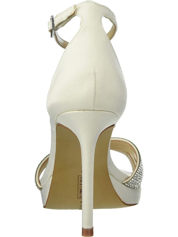 VINCE CAMUTO Womens Ivory Crossover Crystal Ankle Strap Embellished Kalvira Square Toe Stiletto Buckle Dress Heeled M Discount