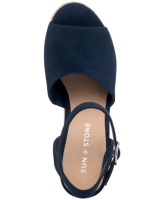 SUN STONE Womens Navy 1  Platform Adjustable Strap Slip Resistant Fey Round Toe Block Heel Buckle Dress Espadrille Shoes M Cheap