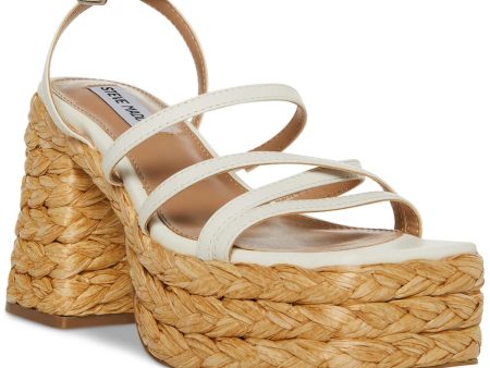 STEVE MADDEN Womens White 1-1 2  Platform Ankle Strap Goring Strappy Belise Square Toe Block Heel Buckle Leather Espadrille Shoes M Discount