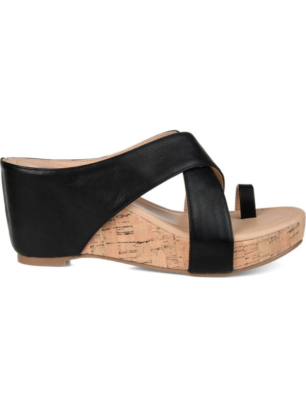 JOURNEE COLLECTION Womens Black Crisscross Design Toe Loop Detail Cork-Like Cushioned Open Back Shoe Rayna Round Toe Wedge Slip On Sandals Shoes M Online