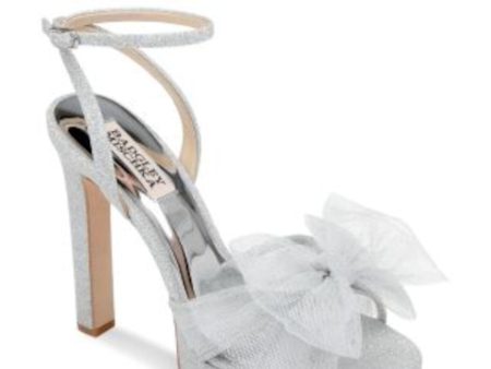 BADGLEY MISCHKA Womens Silver 1  Platform Bow Accent Adjustable Sophie Open Toe Buckle Dress Heeled M on Sale