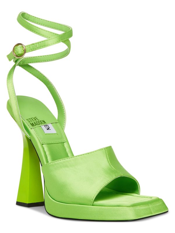 STEVE MADDEN Womens Green Wrapping Ankle Strap Padded Kendall Square Toe Sculpted Heel Buckle Dress Heeled M Sale