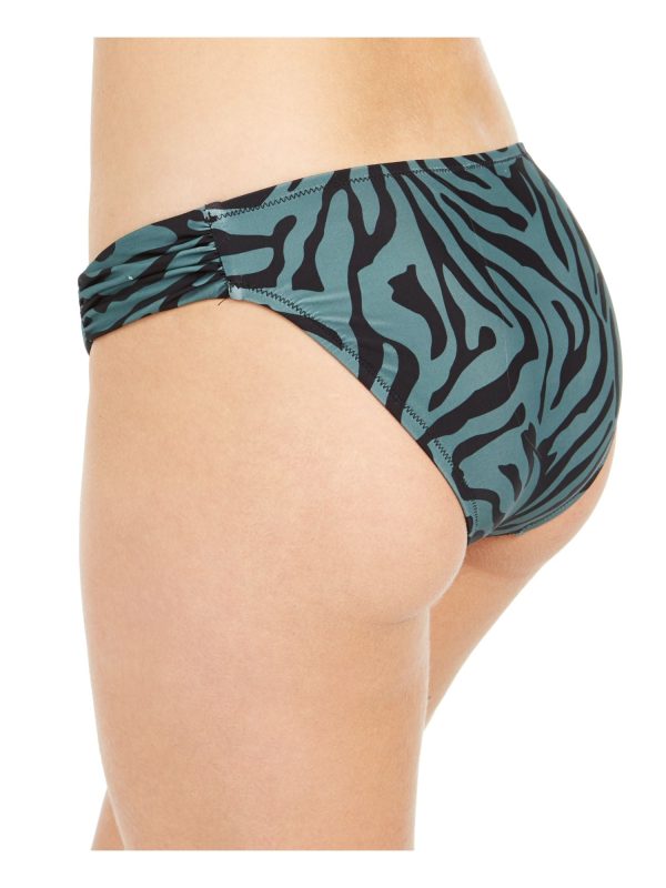 BAR III Women s Green Zebra Print Stretch Lined Full Coverage Side Tab Hipster Swimsuit Bottom For Cheap