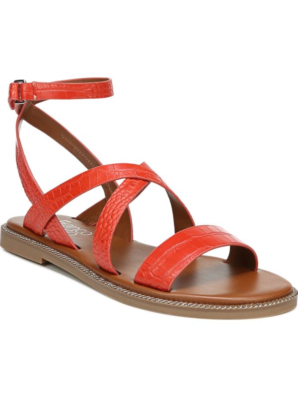 FRANCO SARTO Womens Orange Snake Print Ankle Strap Cushioned Kemmer Round Toe Buckle Gladiator Sandals Shoes M Online