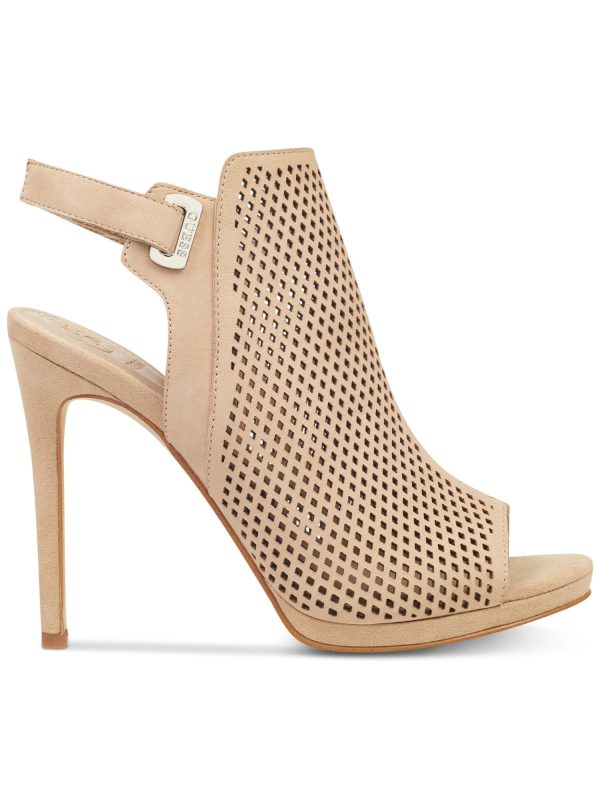 GUESS Womens Light Natural Beige Perforated Padded Aubria Round Toe Stiletto Leather Dress Slingback Sandal M Online