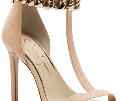 JESSICA SIMPSON Womens Beige Chain T-Strap Omesa Square Toe Stiletto Zip-Up Leather Dress Heeled M Online