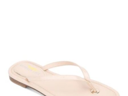 KENNETH COLE NEW YORK Womens Gold Cushioned Mello Round Toe Block Heel Slip On Leather Flip Flop Sandal M For Sale