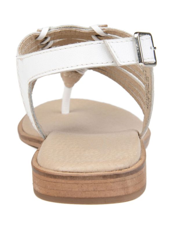 JOURNEE SIGNATURE Womens White 0.5  Wedge Fishbone Detail Traction Sole Cushioned Adjustable Strap Davis Round Toe Wedge Buckle Leather Thong Sandals Shoes M Sale