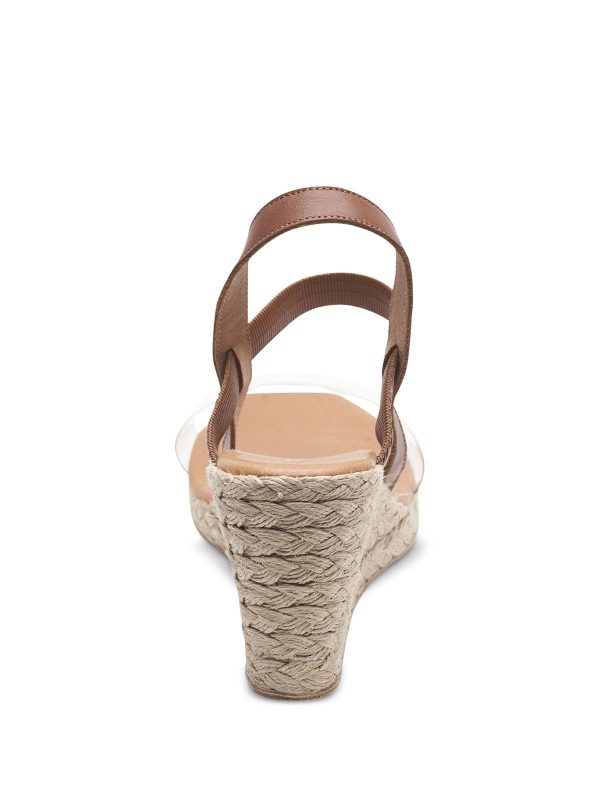 ANDRE ASSOUS Womens Beige Cushioned Transparent Strap Woven Stretch Alberta Round Toe Wedge Slip On Leather Slingback Sandal Hot on Sale