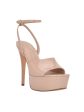 GUESS Womens Beige 2  Platform Patent Ankle Strap Tabye Square Toe Stiletto Buckle Dress Heeled M on Sale