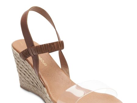 ANDRE ASSOUS Womens Beige Cushioned Transparent Strap Woven Stretch Alberta Round Toe Wedge Slip On Leather Slingback Sandal Hot on Sale