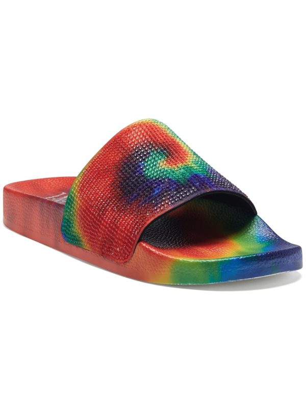 INC Womens Red Tie-Dye Rhinestone Peymin Round Toe Platform Slip On Slide Sandals Shoes M Online Sale