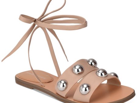 MARC FISHER Womens Beige Studded Padded Bryony Round Toe Lace-Up Leather Sandals Shoes M For Sale