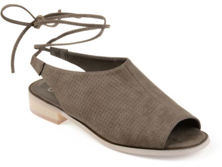 JOURNEE COLLECTION Womens Gray Basket Weave Faux Wood Grain Heel Comfort Ankle Strap Blanch Round Toe Block Heel Lace-Up Slingback Sandal For Cheap