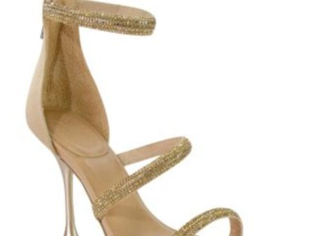 MARC FISHER LTD Womens Beige Rhinestone Padded Strappy Carita Open Toe Sculpted Heel Zip-Up Dress Heeled M Fashion