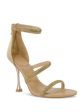 MARC FISHER LTD Womens Beige Rhinestone Padded Strappy Carita Open Toe Sculpted Heel Zip-Up Dress Heeled M Fashion