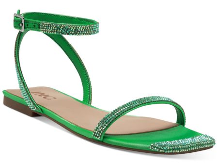 INC Womens Green Ankle Strap Rhinestone Persida Square Toe Slip On Sandals Shoes M Hot on Sale