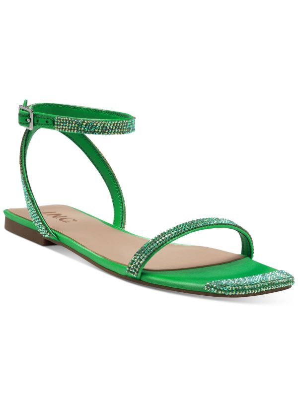 INC Womens Green Ankle Strap Rhinestone Persida Square Toe Slip On Sandals Shoes M Hot on Sale