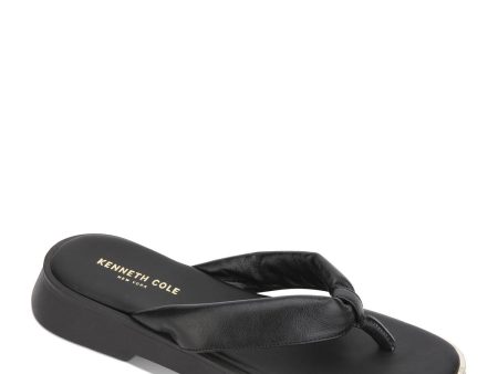 KENNETH COLE NEW YORK Womens Black 1 2 Platform Padded Comfort Athens Round Toe Wedge Slip On Leather Flip Flop Sandal For Cheap