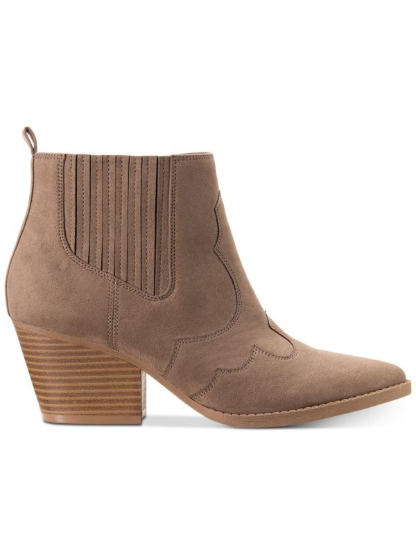 AMERICAN RAG Womens Beige Western Inspired Stitching Kayla Almond Toe Block Heel Zip-Up Booties M Cheap