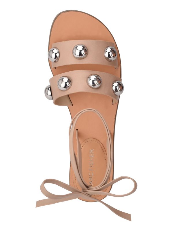 MARC FISHER Womens Beige Studded Padded Bryony Round Toe Lace-Up Leather Sandals Shoes M For Sale