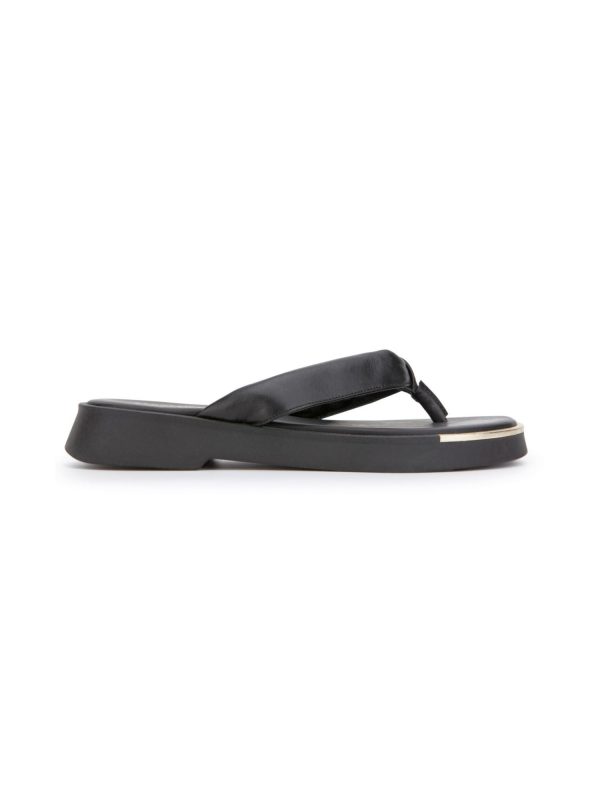 KENNETH COLE NEW YORK Womens Black 1 2  Platform Padded Comfort Athens Round Toe Wedge Slip On Leather Flip Flop Sandal M Supply