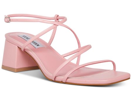 STEVE MADDEN Womens Pink Strappy Padded Rianna Square Toe Block Heel Buckle Slingback Sandal M on Sale