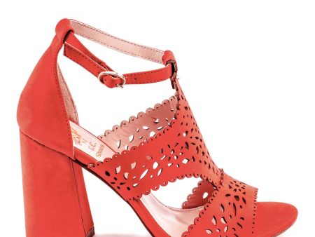 G.C. SHOES Womens Coral Scalloped Ankle Strap Perforated Amala Round Toe Block Heel Buckle Dress Sandals Shoes M For Cheap