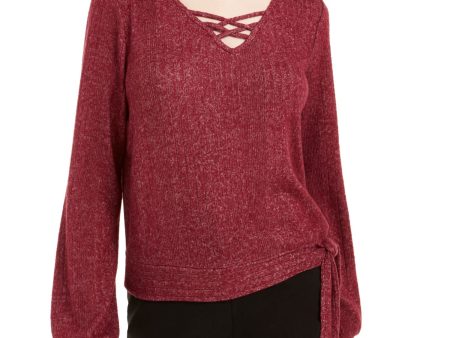 BCX Womens Burgundy Stretch Long Sleeve Caged Neckline Sweater Online Hot Sale