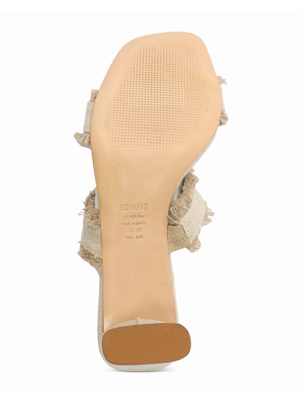 SCHUTZ Womens Beige Frayed Padded Amely Square Toe Block Heel Slip On Heeled Online Hot Sale