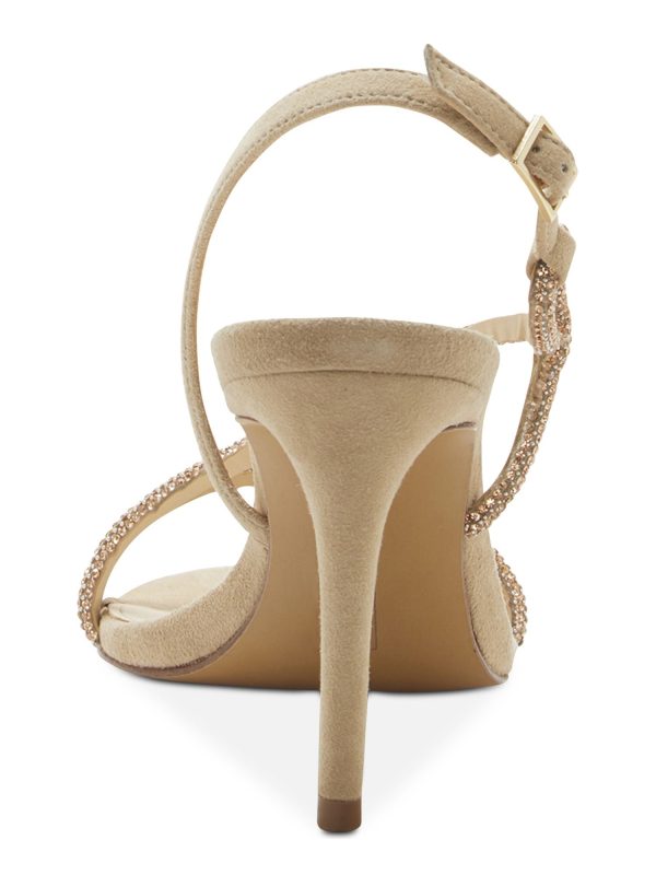 VINCE CAMUTO Womens Beige Embellished Asymmetrical Strappy Luanna Round Toe Stiletto Buckle Dress Slingback Sandal M Hot on Sale