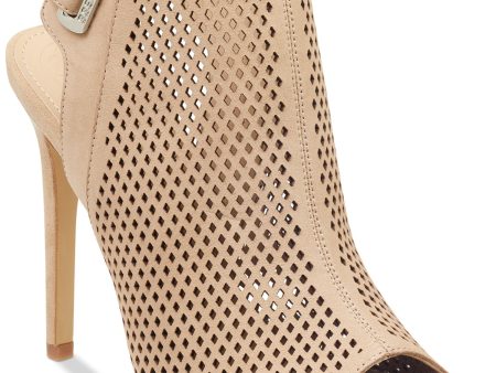 GUESS Womens Light Natural Beige Perforated Padded Aubria Round Toe Stiletto Leather Dress Slingback Sandal M Online