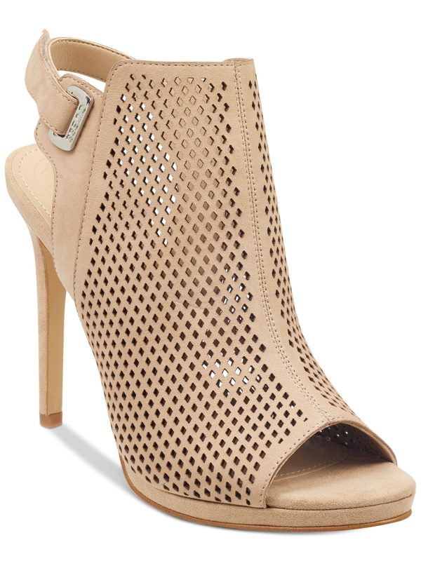 GUESS Womens Light Natural Beige Perforated Padded Aubria Round Toe Stiletto Leather Dress Slingback Sandal M Online