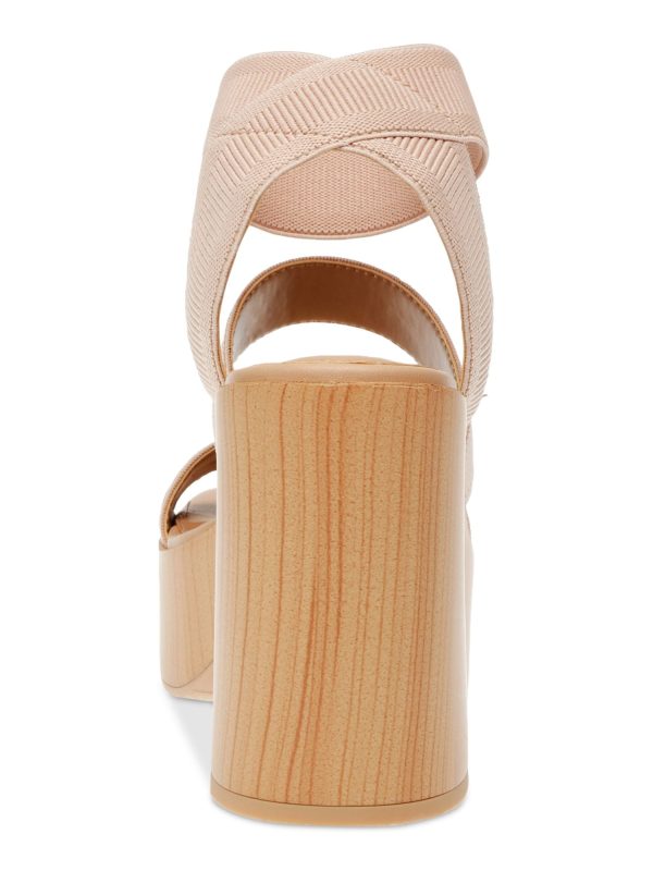 WILD PAIR Womens Beige Knit 1-1 2  Wood-Grain Platform Elastic Ankle Strap Cushioned Strappy Breathable Scarlitt Square Toe Block Heel Slip On Dress Heeled M Hot on Sale