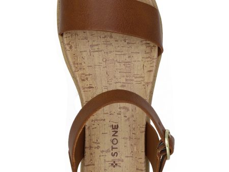 SUN STONE Womens Brown Cushioned Strappy Slip Resistant Adjustable Strap Mattie Round Toe Wedge Buckle Slingback Sandal M Fashion