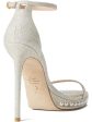 STUART WEITZMAN Womens Silver Faux Pearl Embellishment Cushioned Glitter Ankle Strap Nudist Disco Round Toe Stiletto Buckle Dress Heeled M Fashion