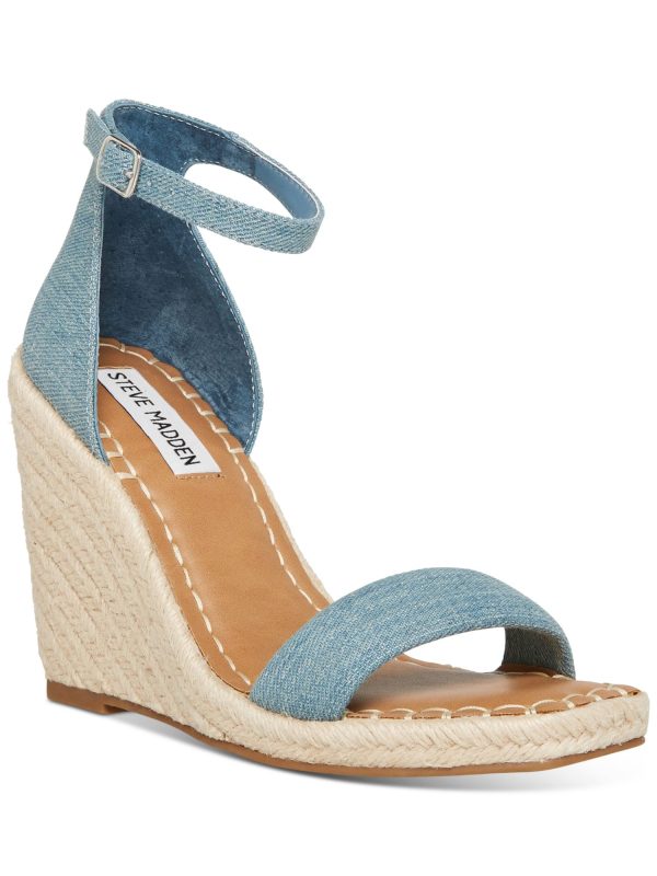 STEVE MADDEN Womens Blue Ankle Strap Comfort Submit Square Toe Wedge Buckle Espadrille Shoes M Online