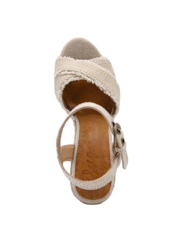 SUGAR Womens Beige Frayed Padded Jute Adjustable Strap Woven Fave Round Toe Wedge Buckle Espadrille Shoes M For Sale