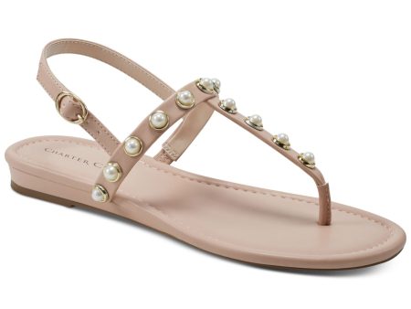 CHARTER CLUB Womens Pink Studded T-Strap Avita Round Toe Buckle Slingback Sandal M Hot on Sale