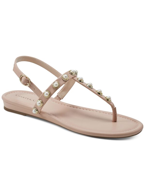 CHARTER CLUB Womens Pink Studded T-Strap Avita Round Toe Buckle Slingback Sandal M Hot on Sale