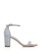 STUART WEITZMAN Womens Silver Ankle Strap Nearly Nude Round Toe Block Heel Buckle Dress Sandals Shoes M Online Sale