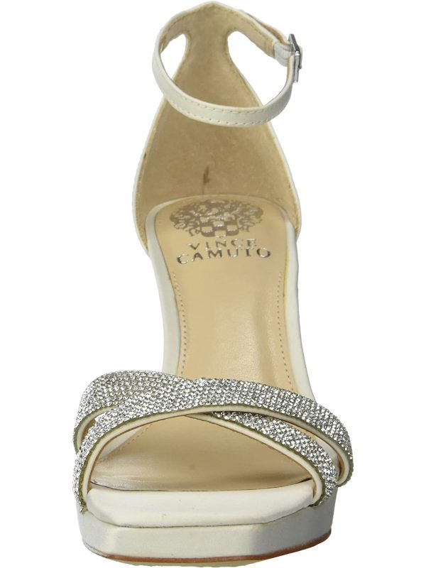 VINCE CAMUTO Womens Ivory Crossover Crystal Ankle Strap Embellished Kalvira Square Toe Stiletto Buckle Dress Heeled M Discount