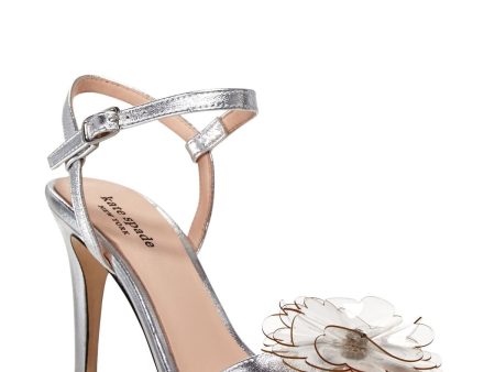 KATE SPADE NEW YORK Womens Silver Flower Metallic Padded Giulia Round Toe Stiletto Buckle Leather Dress Sandals Shoes M Online now