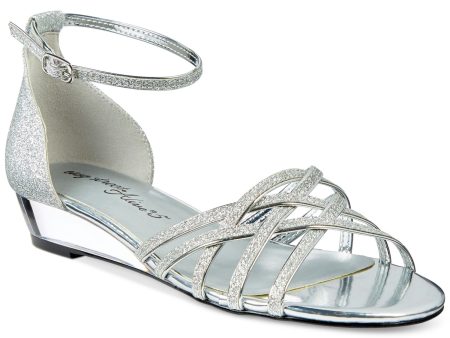 EASY STREET ALIVE AT 5 Womens Silver Translucent Heel Adjustable Ankle Strap Padded Glitter Alive at 5 Tarrah Round Toe Wedge Buckle Dress Sandals Shoes W Cheap