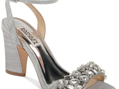 BADGLEY MISCHKA Womens Silver Stone Accent On Vamp Gem Accent Comfort Jill Round Toe Block Heel Buckle Dress Sandals Shoes M For Discount