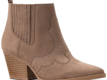 AMERICAN RAG Womens Beige Western Inspired Stitching Kayla Almond Toe Block Heel Zip-Up Booties M Cheap