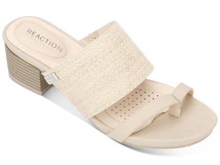 KENNETH COLE Womens Beige Woven Toe Loop Cushioned Logo Late Mule Round Toe Block Heel Slip On Thong Sandals Shoes M Online Hot Sale